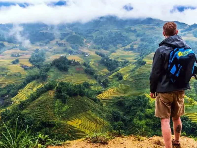 Rocky trail leading up Fansipan mountain, part of Sapa trekking