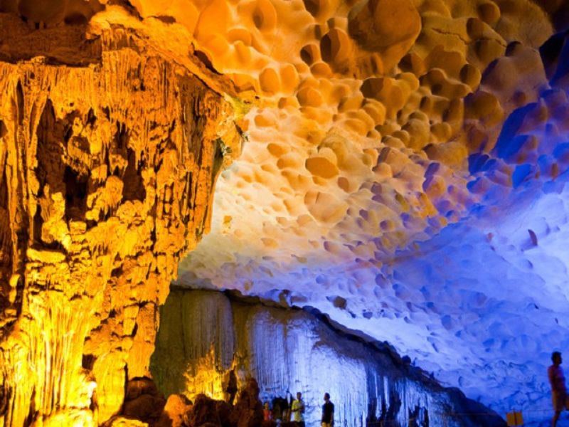 Inside a Halong Bay cave with impressive formations