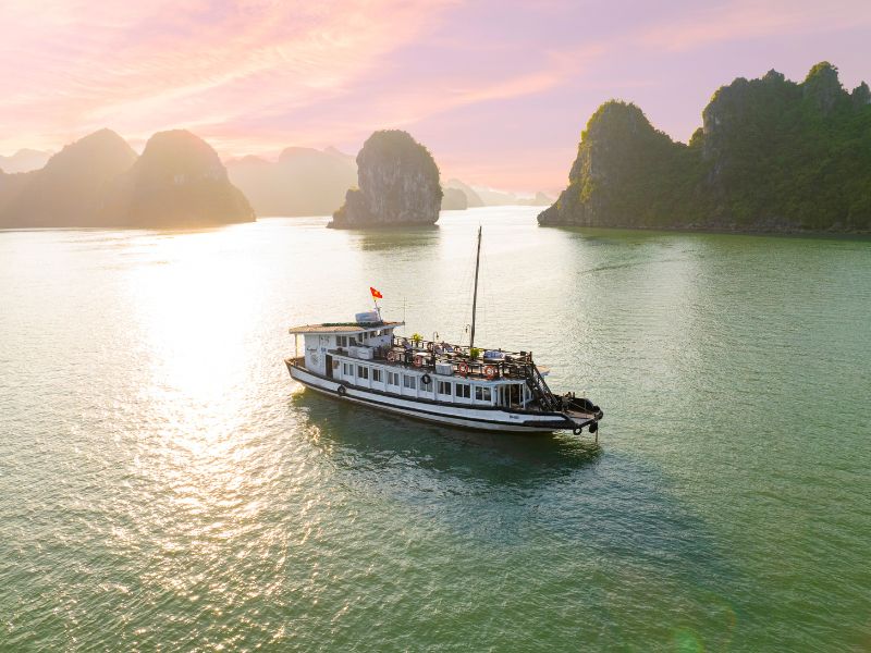 Traditional junk boat on a Halong Bay cruise
