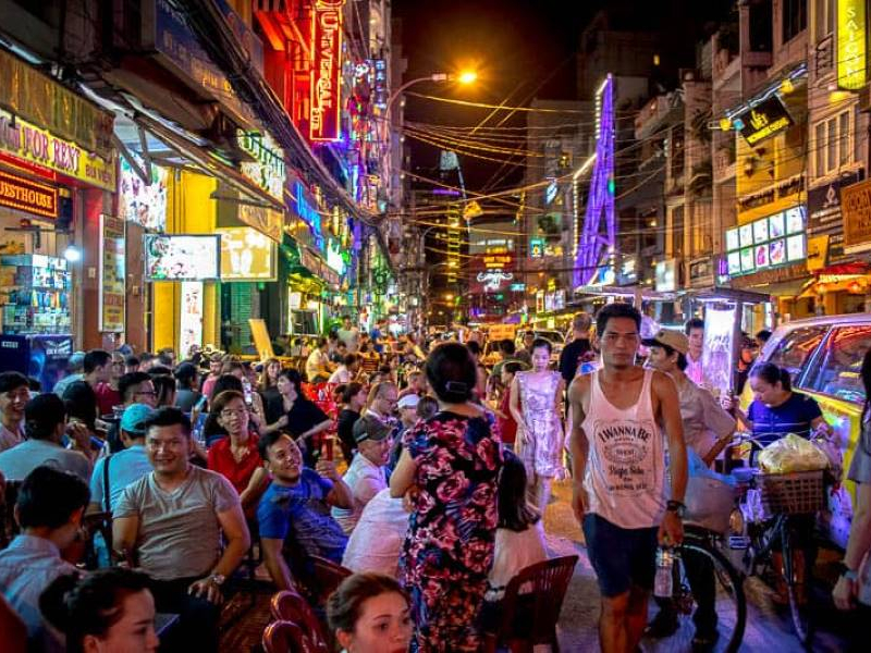 Bustling Bui Vien Street at night in Ho Chi Minh City