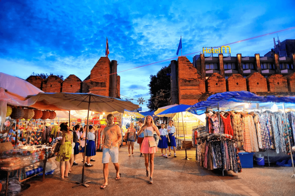 walking in night market 